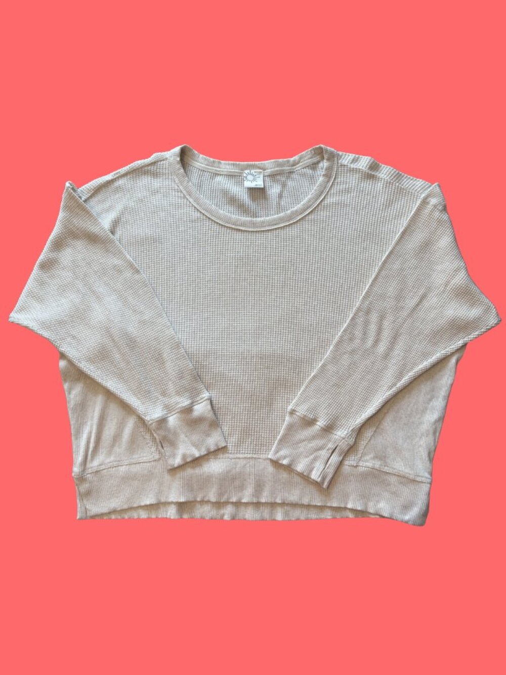 Offline by Aerie "Wow Waffle" Oversized Long Sleeve T-Shirt, Cream, Size L